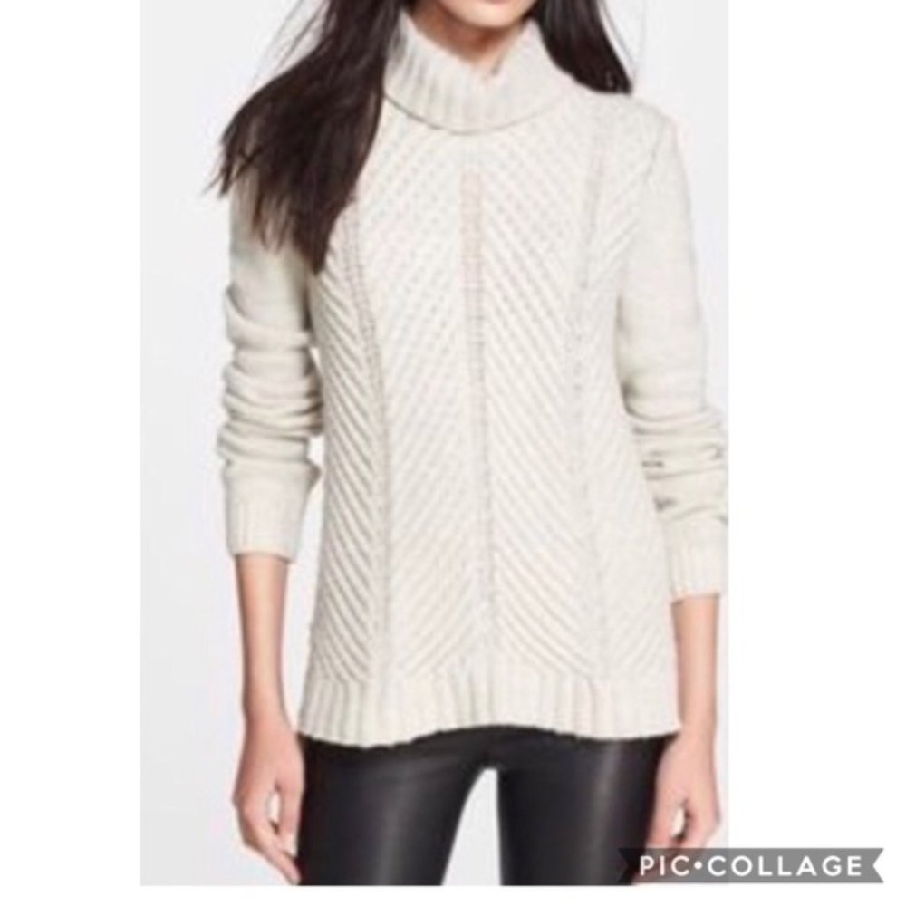 VINCE Yak Wool Chevron Knit Turtleneck Sweater